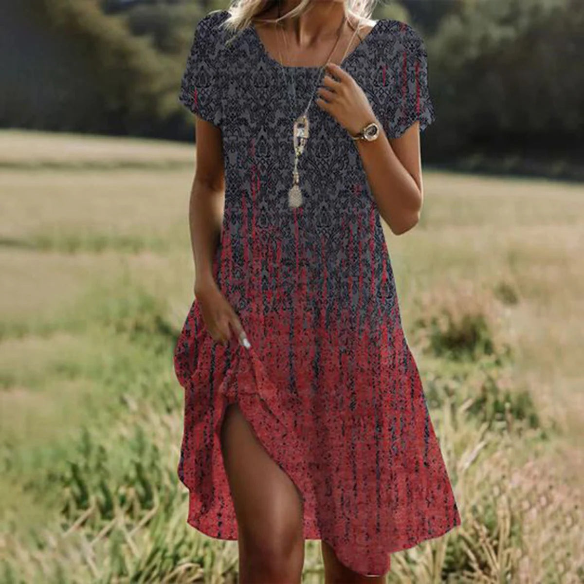 Damen Sommerkleid midi mit fließendem Schnitt