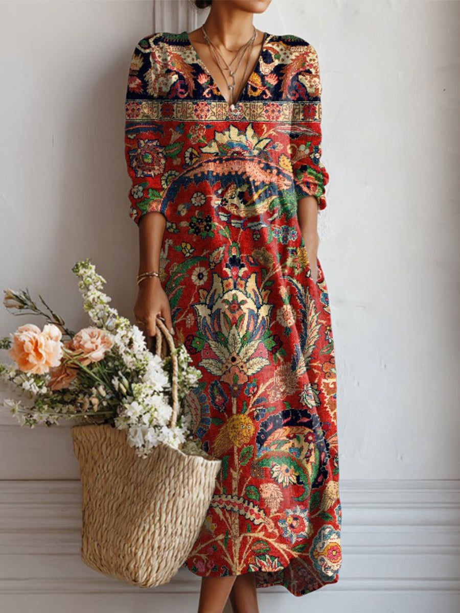 Damen Midikleid aus Leinen mit Taschen