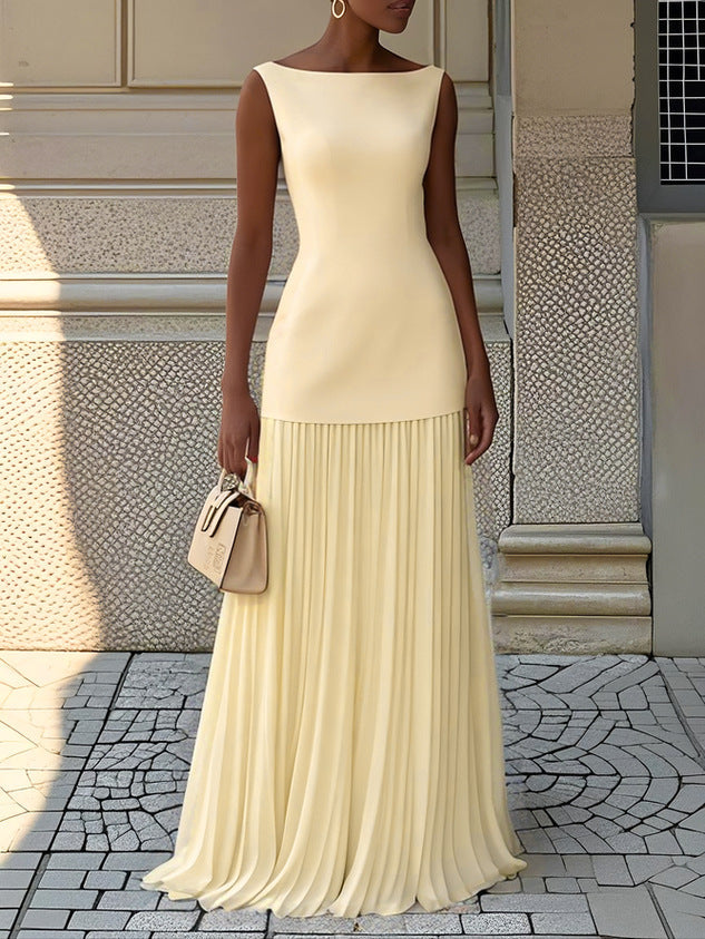 Damen Plisseekleid Maxi mit fließendem Schnitt