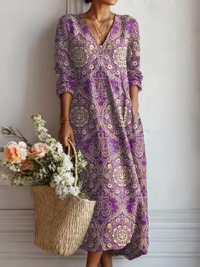 Damen Midikleid aus Leinen mit Taschen