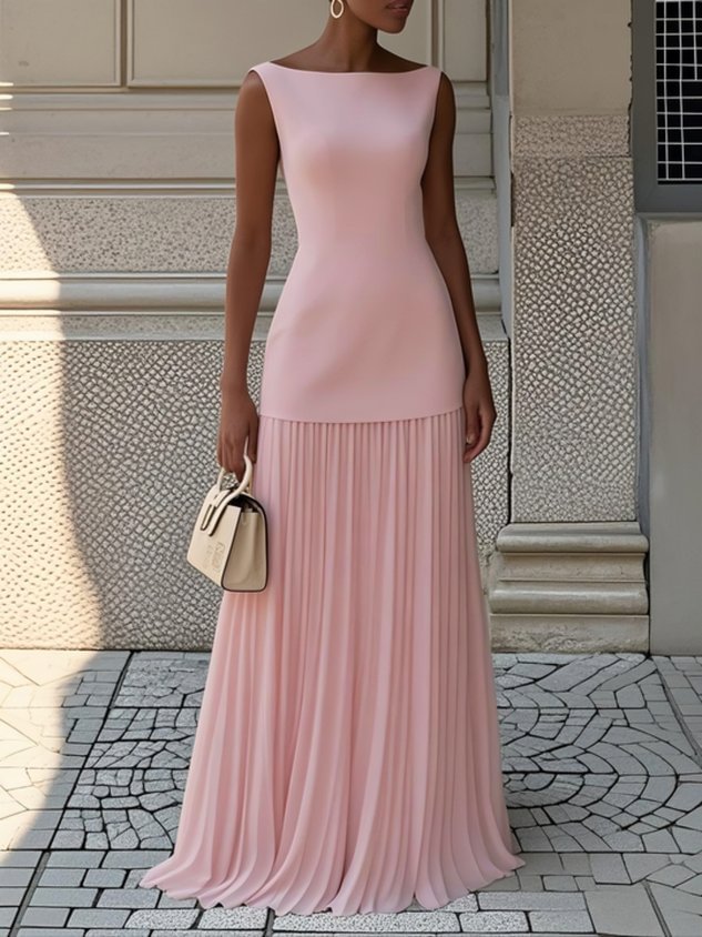 Damen Plisseekleid Maxi mit fließendem Schnitt