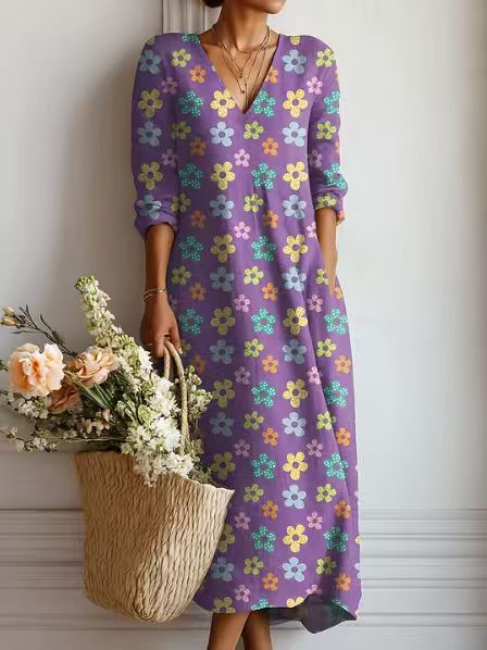Damen Midikleid aus Leinen mit Taschen