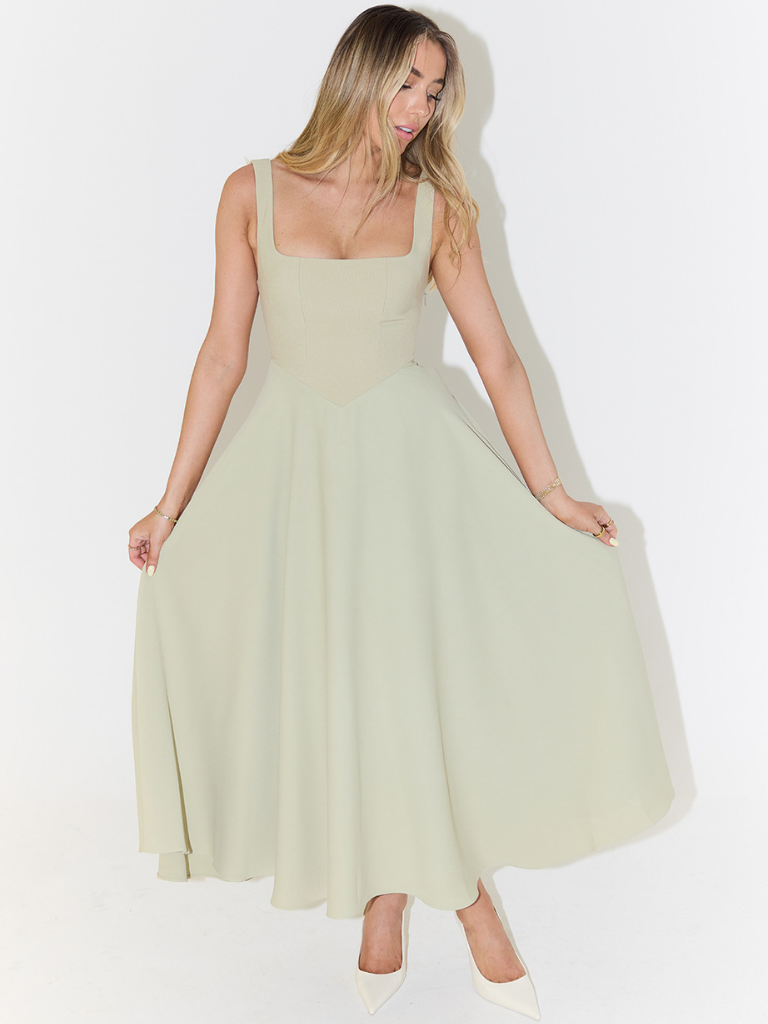 Damen Midikleid mit eckigem Ausschnitt