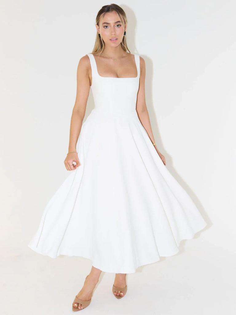 Damen Midikleid mit eckigem Ausschnitt