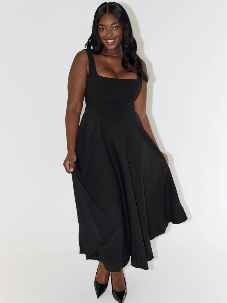 Damen Midikleid mit eckigem Ausschnitt