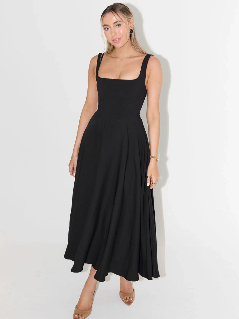 Damen Midikleid mit eckigem Ausschnitt