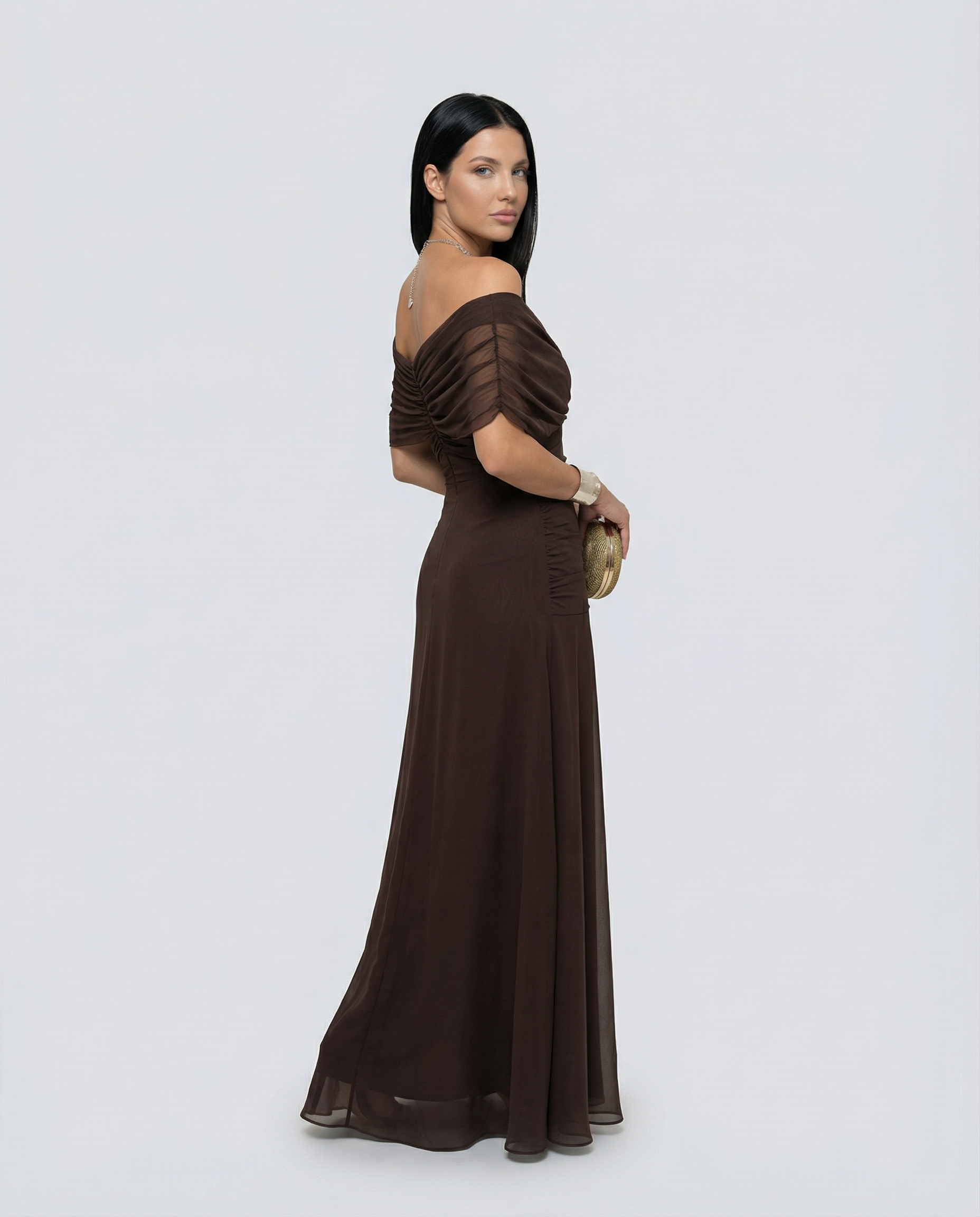 Damen Maxikleid mit Drapierung und V-Ausschnitt