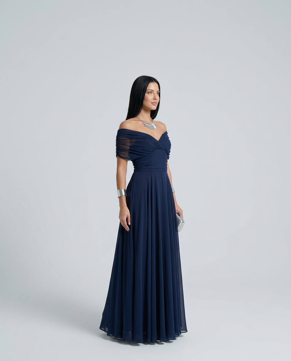 Damen Maxikleid mit Drapierung und V-Ausschnitt