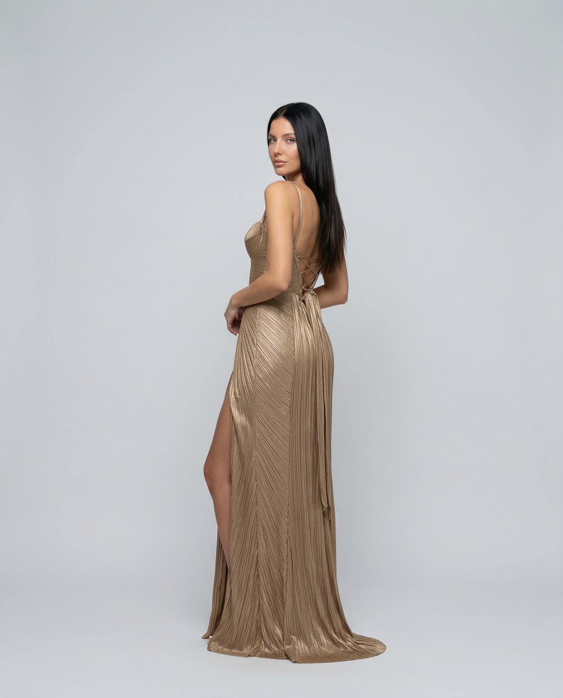 Damen Korsett Maxi-Kleid Gold