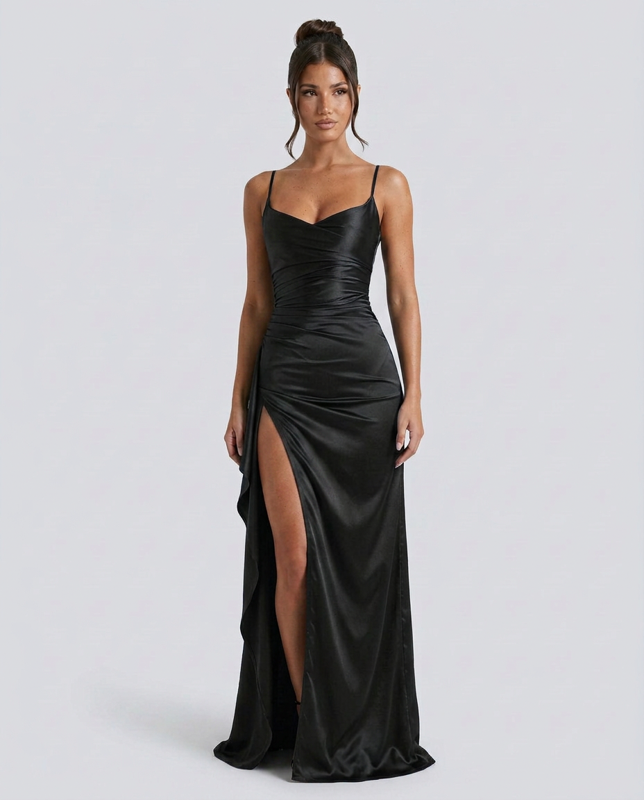 Damen Satin Cowlneck Maxikleid mit Schnürung