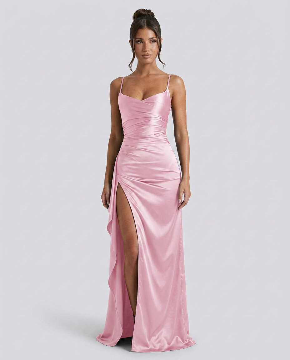 Damen Satin Cowlneck Maxikleid mit Schnürung