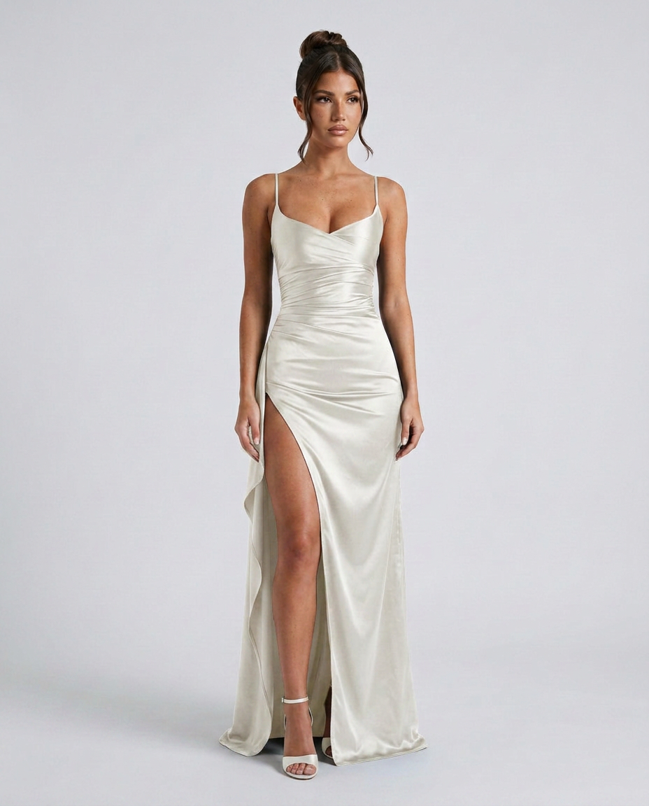 Damen Satin Cowlneck Maxikleid mit Schnürung