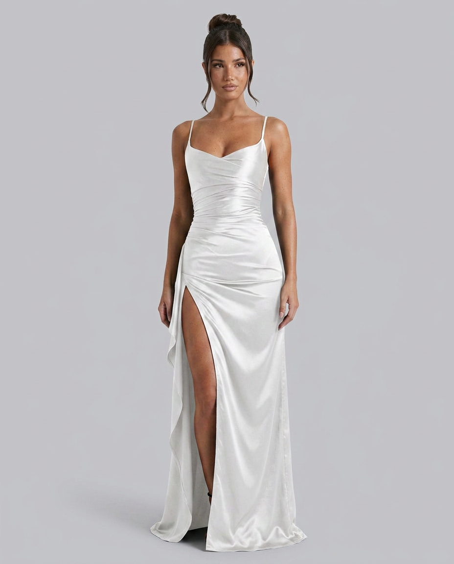 Damen Satin Cowlneck Maxikleid mit Schnürung