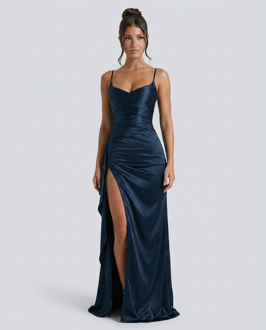 Damen Satin Cowlneck Maxikleid mit Schnürung