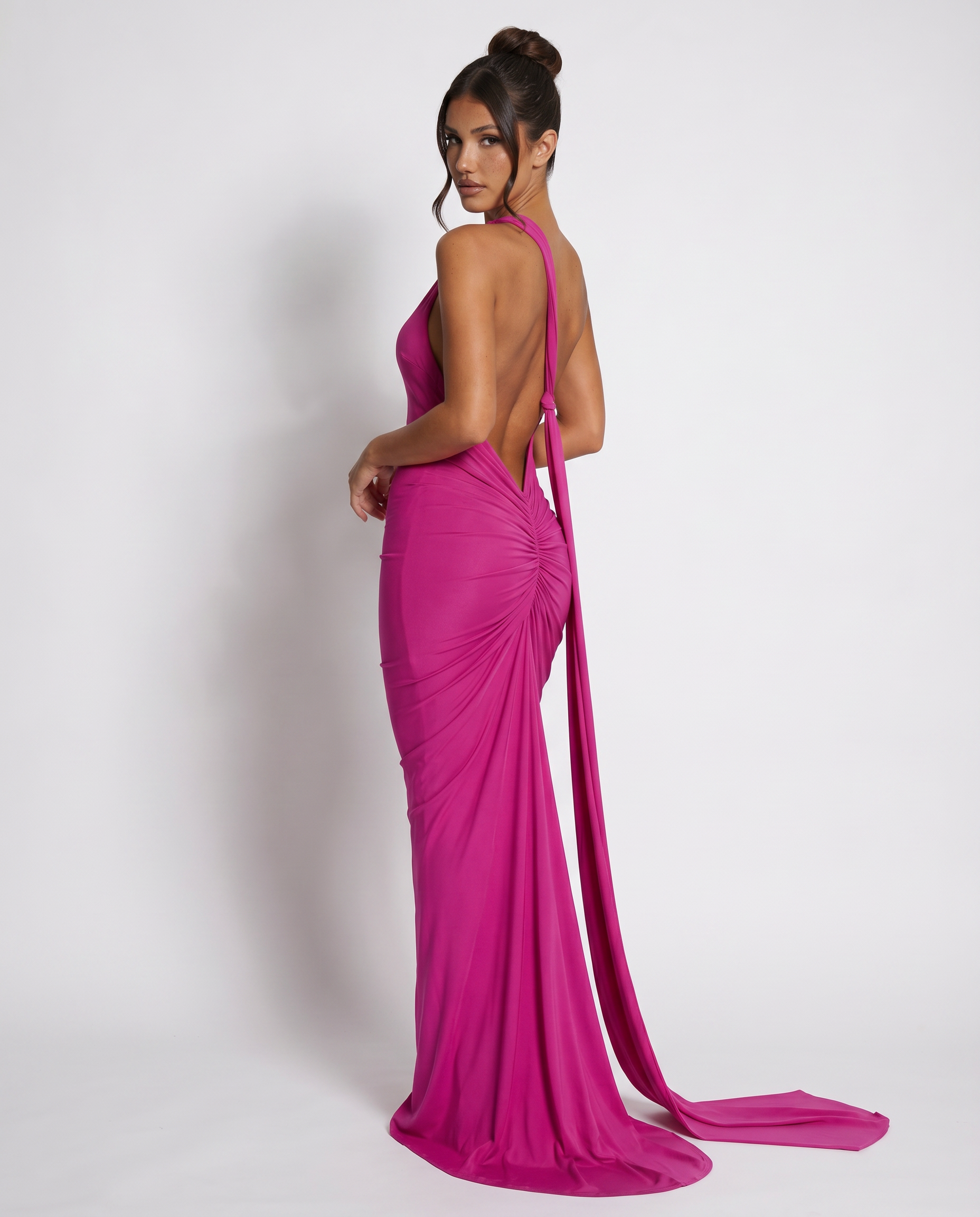 Damen Maxikleid Trägerkleid Rückenfrei Satinoptik