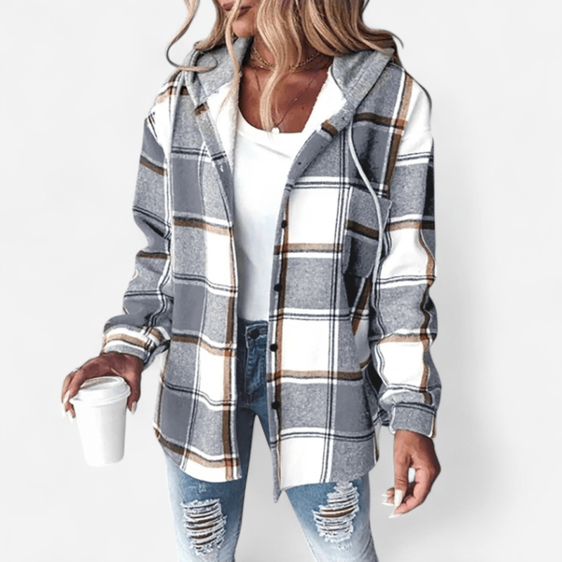Damen Kapuzenjacke mit Karomuster in taillierter Passform