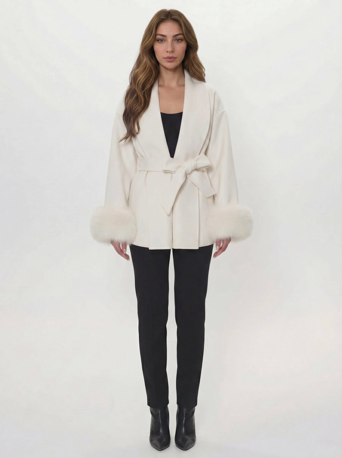 Damen Wickeljacke mit Schalkragen und Bindegürtel