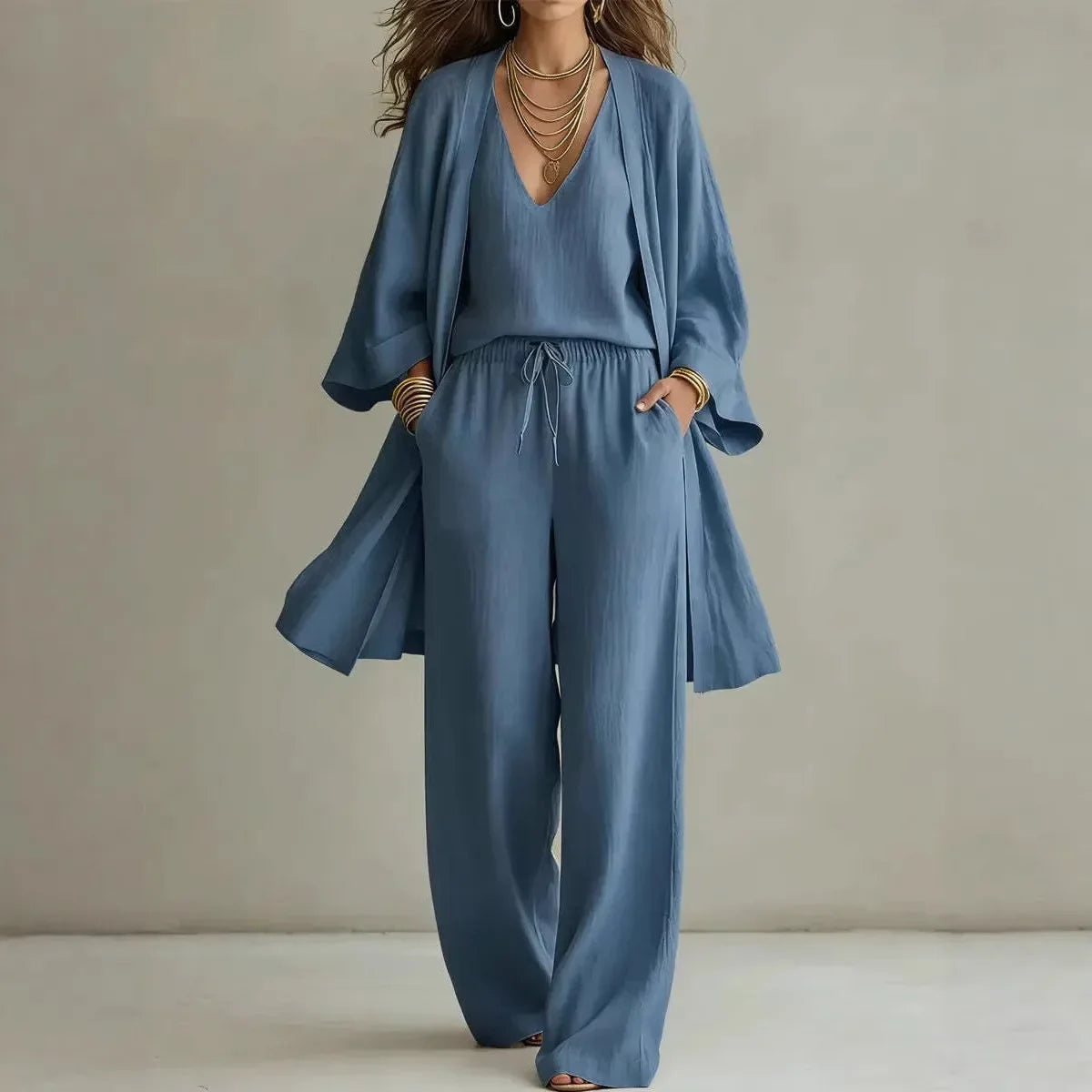 Damen 3-teiliges Set mit Weitbein-Hose