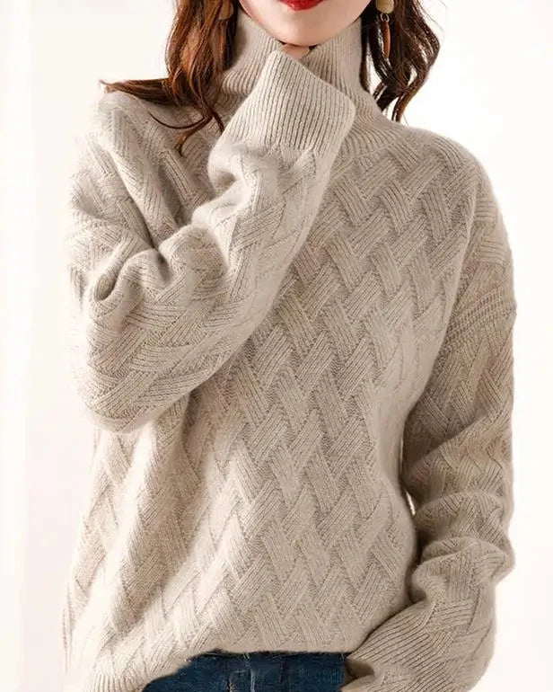 Damen Rollkragenpullover aus Wolle in lockerer Passform