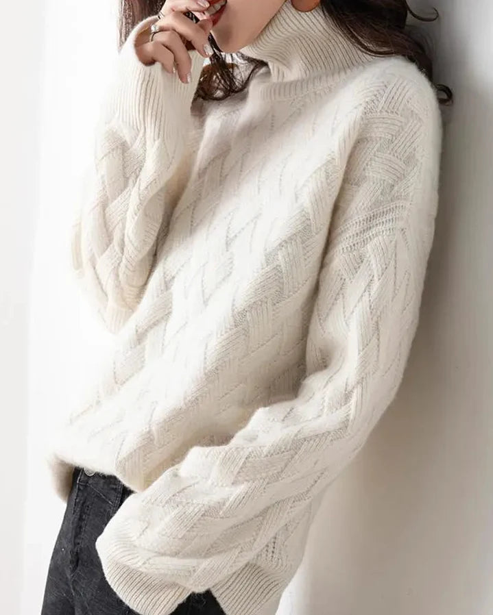 Damen Rollkragenpullover aus Wolle in lockerer Passform