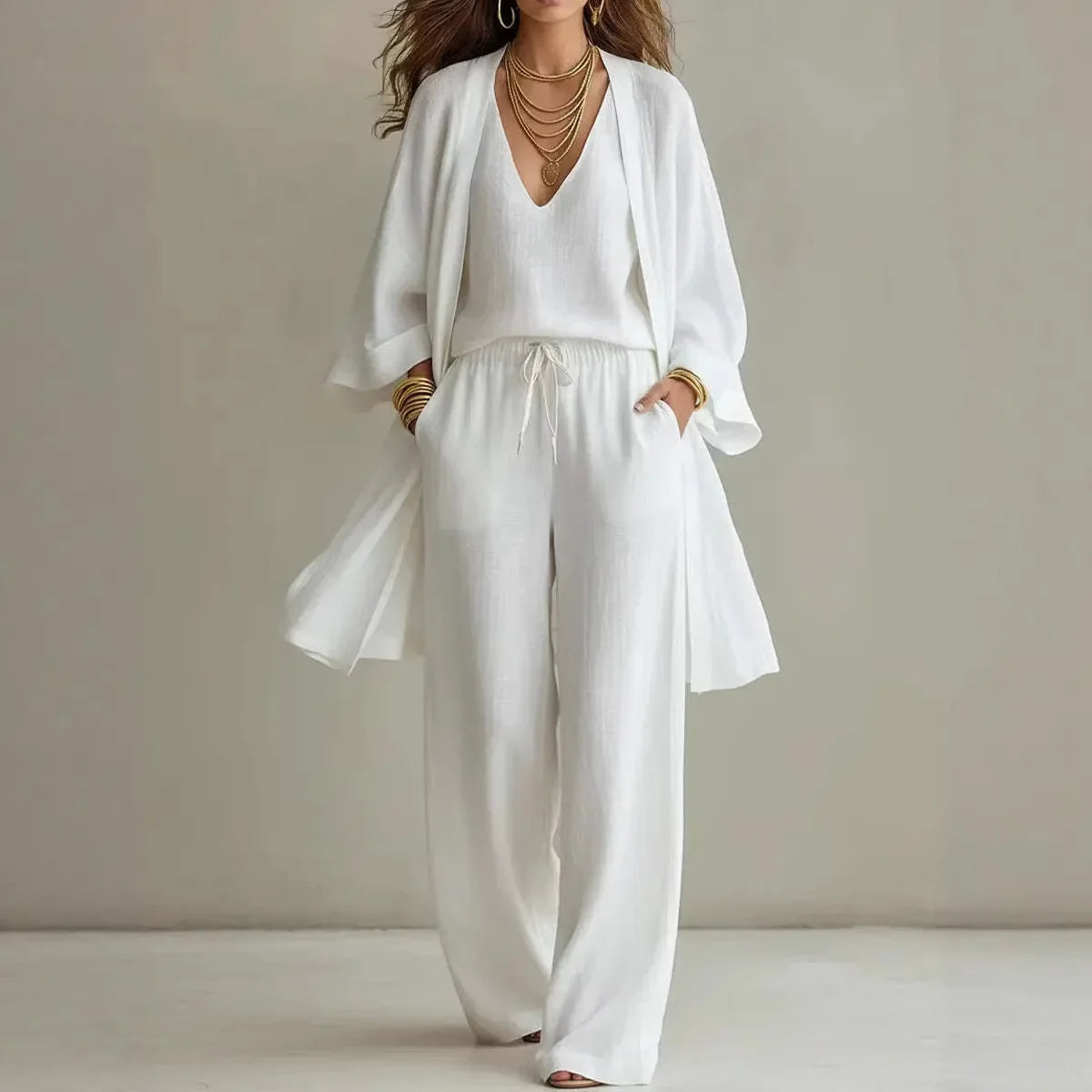 Damen 3-teiliges Set mit Weitbein-Hose