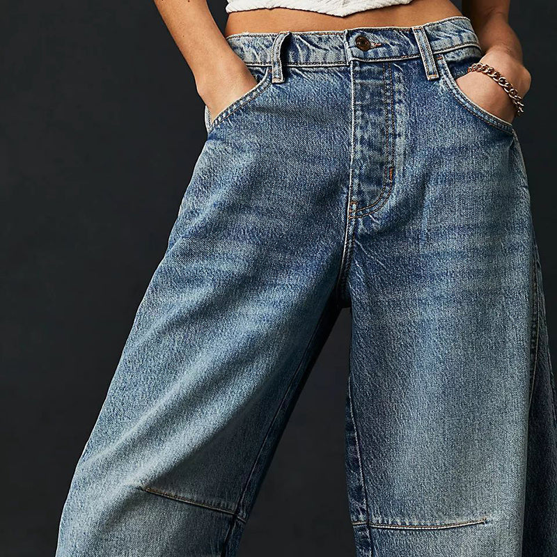 Damen Barrel-Leg-Jeans mit weitem Bein