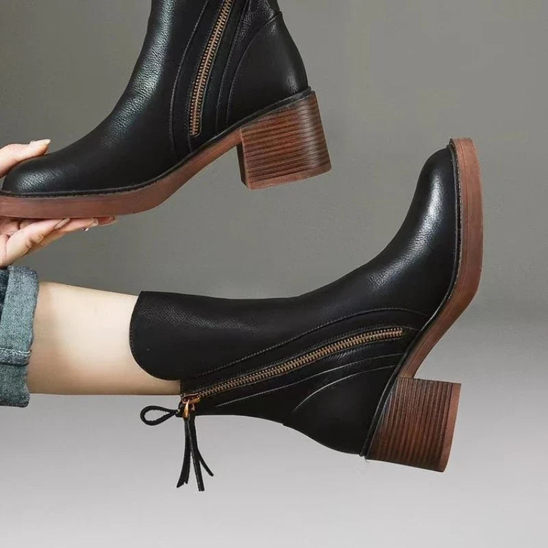 Damen Stiefeletten mit hohem Absatz und Reißverschluss