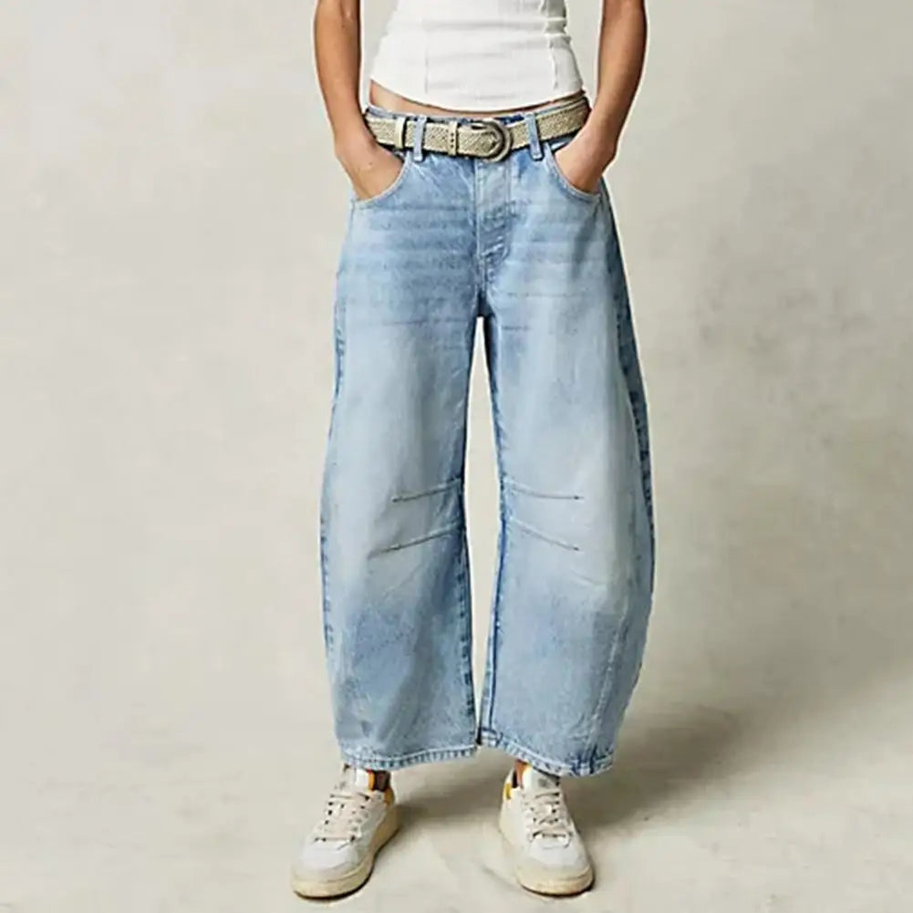Damen Barrel-Leg-Jeans mit weitem Bein