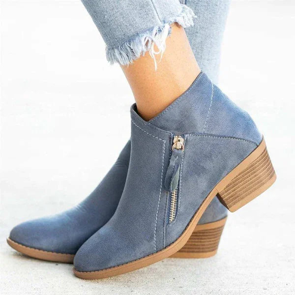 Damen Stiefeletten mit Seitenreißverschluss und Blockabsatz