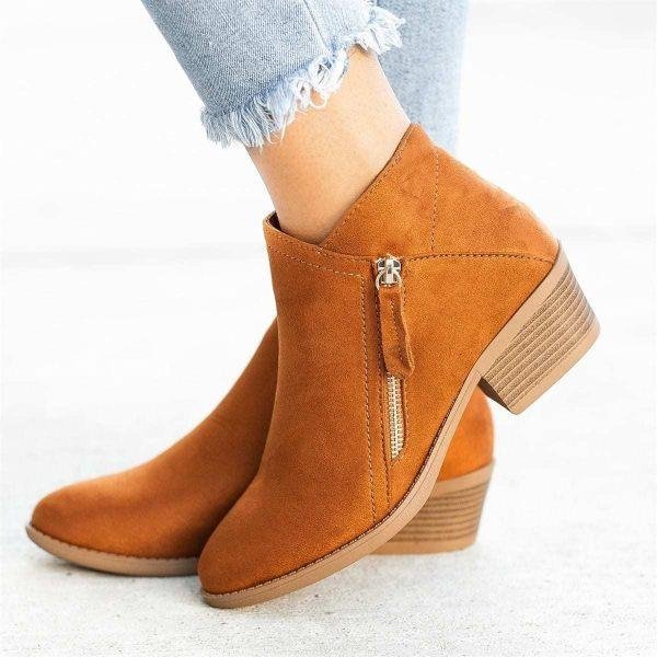 Damen Stiefeletten mit Seitenreißverschluss und Blockabsatz