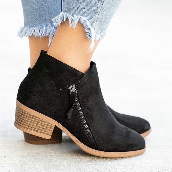 Damen Stiefeletten mit Seitenreißverschluss und Blockabsatz