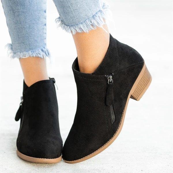 Damen Stiefeletten mit Seitenreißverschluss und Blockabsatz