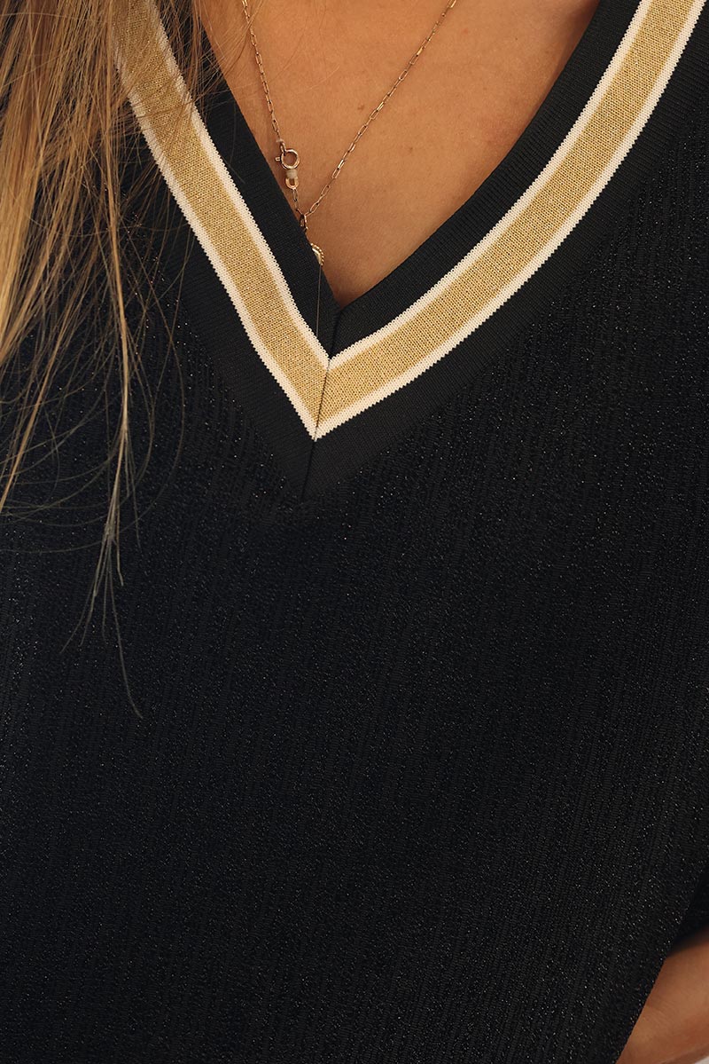 Damen weites Top mit V-Ausschnitt und Glitzerbesatz