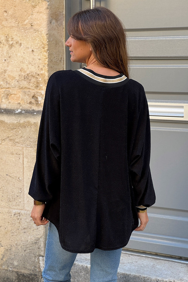 Damen weites Top mit V-Ausschnitt und Glitzerbesatz