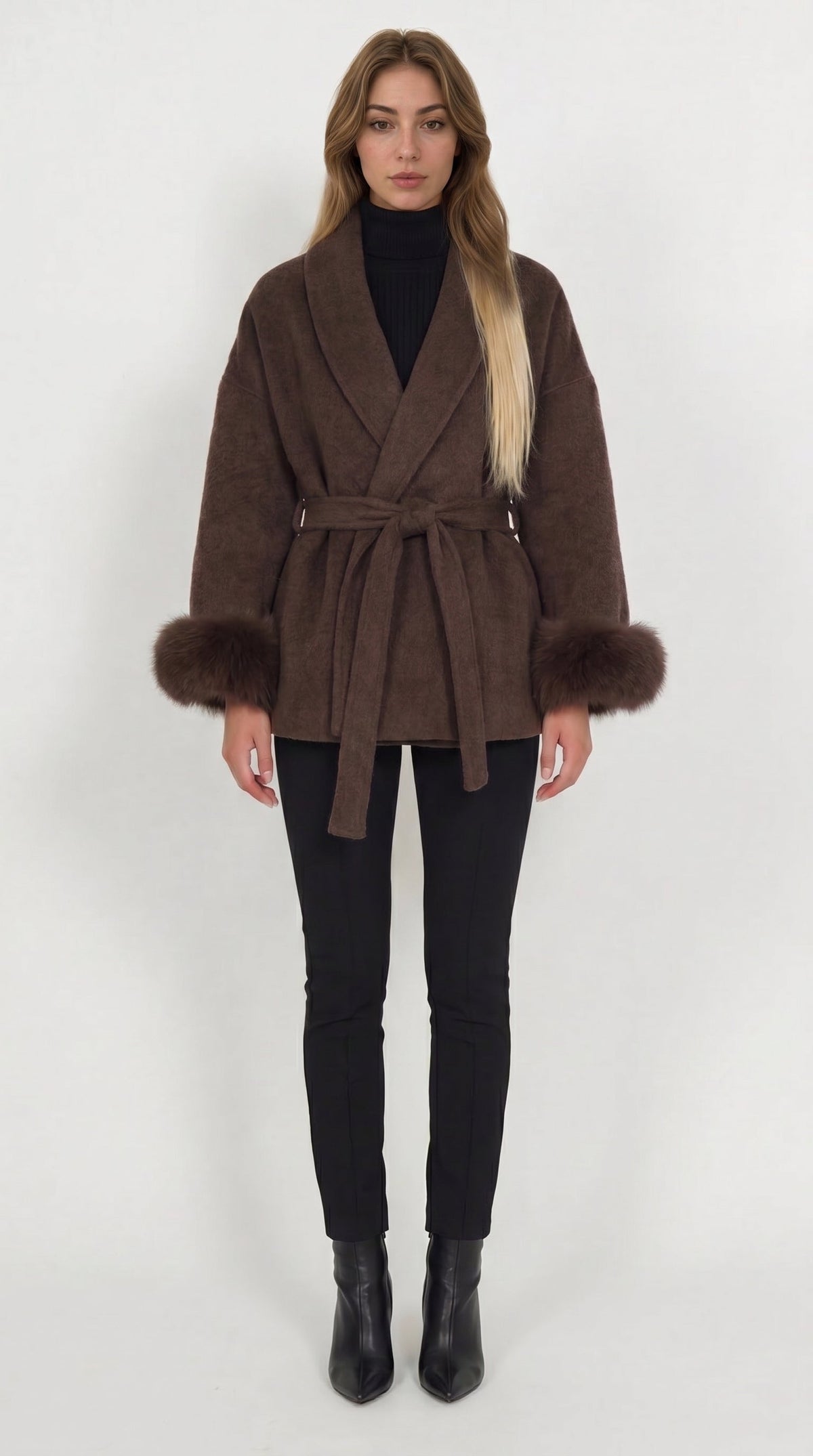 Damen Wickeljacke mit Schalkragen und Bindegürtel