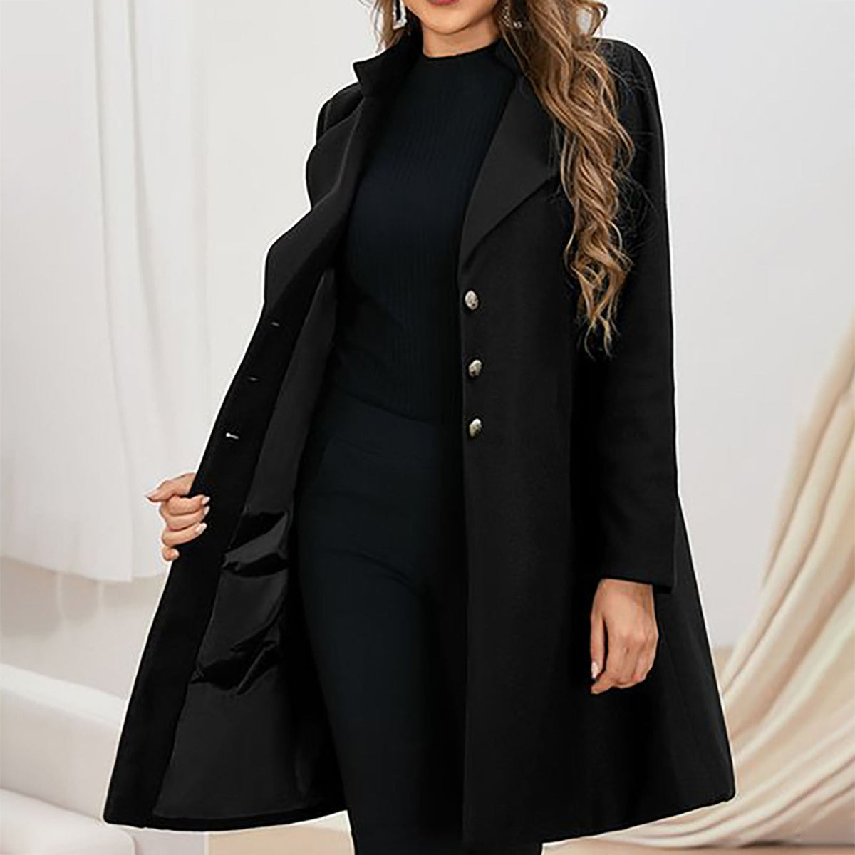 Damen warmer Wintermantel mit tailliertem Schnitt