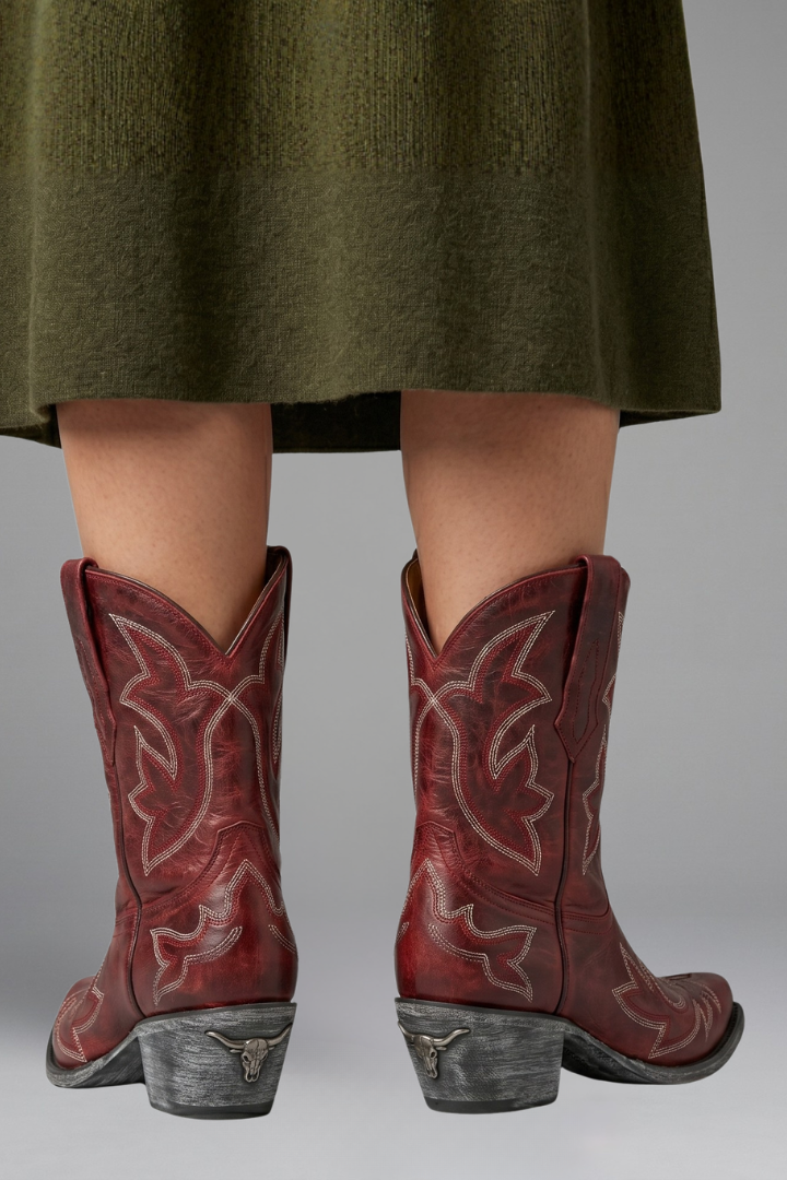 Damen Cowboystiefel aus Leder mit Stickerei