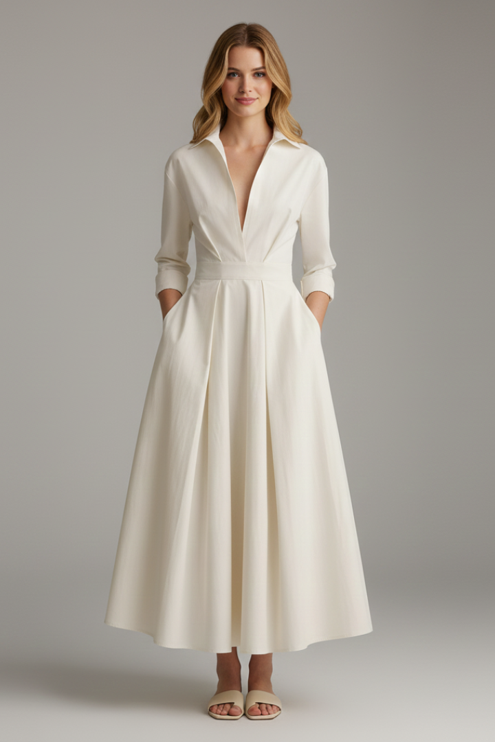 Damen Maxikleid mit Knopfleiste und langen Ärmeln