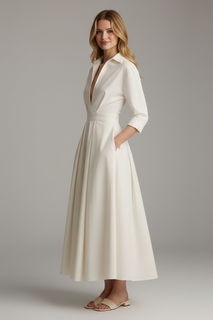 Damen Maxikleid mit Knopfleiste und langen Ärmeln