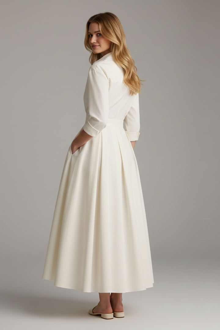 Damen Maxikleid mit Knopfleiste und langen Ärmeln