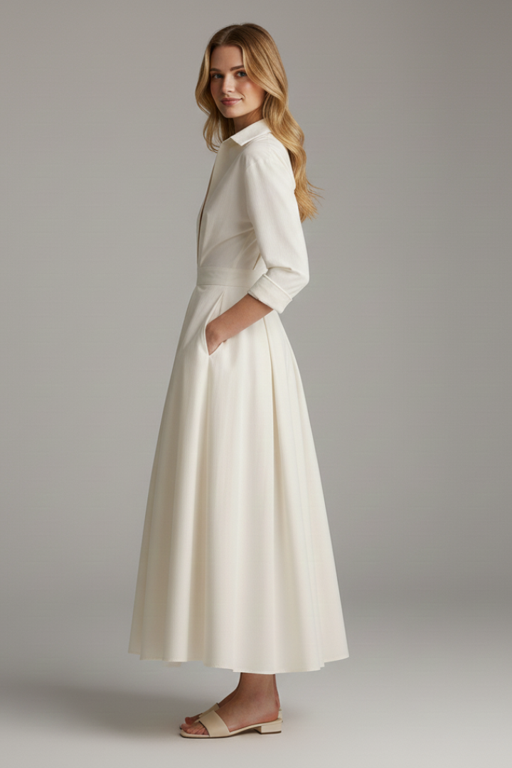 Damen Maxikleid mit Knopfleiste und langen Ärmeln