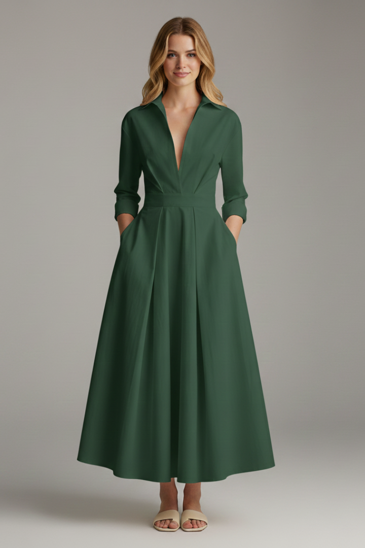 Damen Maxikleid mit Knopfleiste und langen Ärmeln