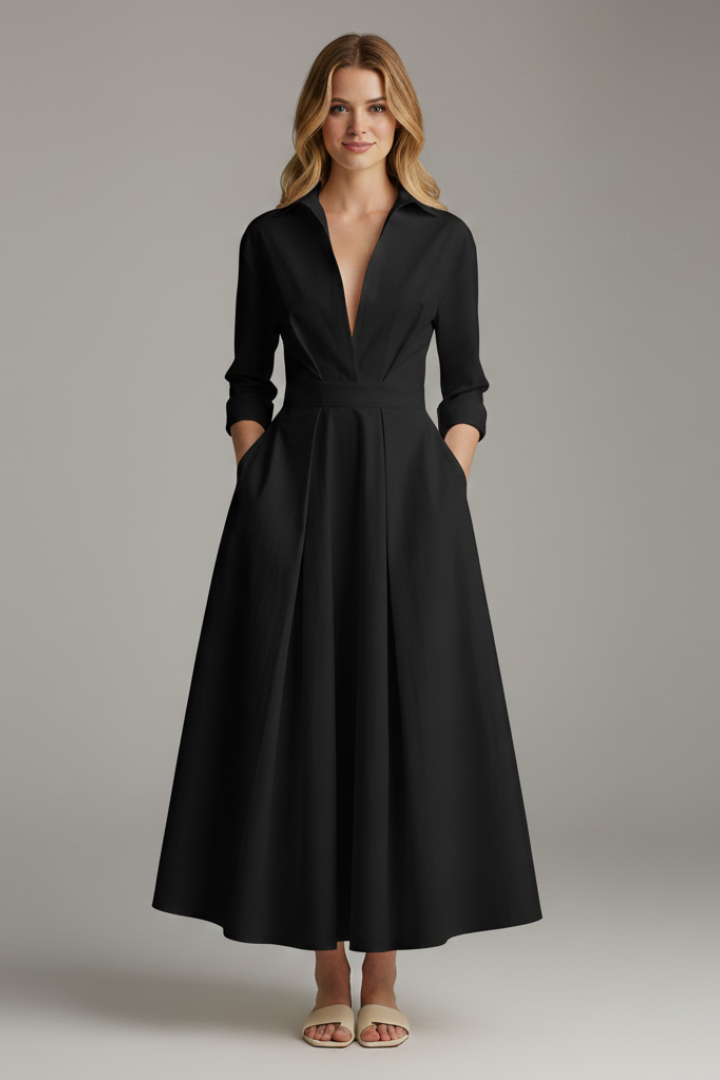 Damen Maxikleid mit Knopfleiste und langen Ärmeln
