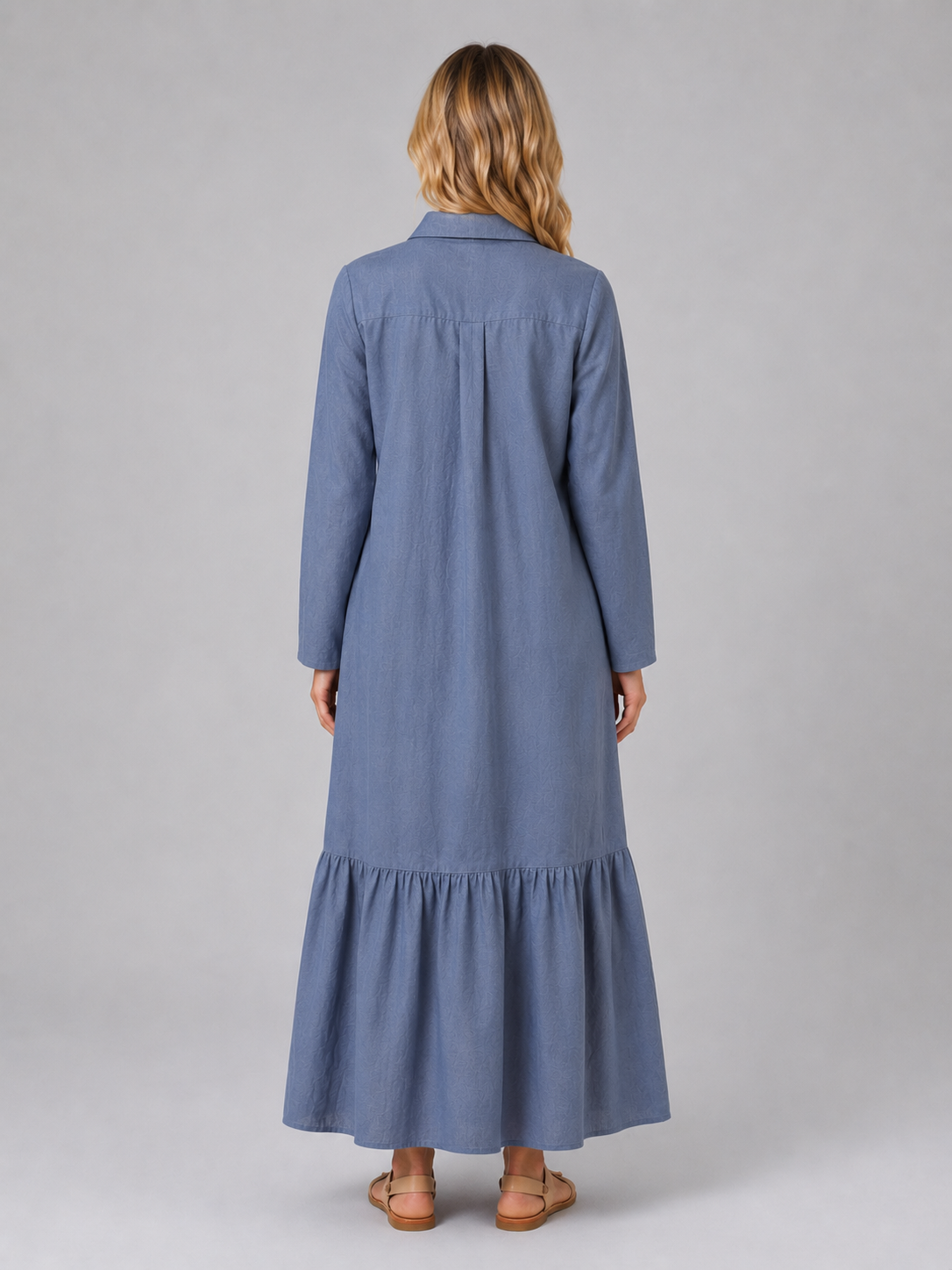 Damen Maxi Hemdblusenkleid aus Baumwollmischung