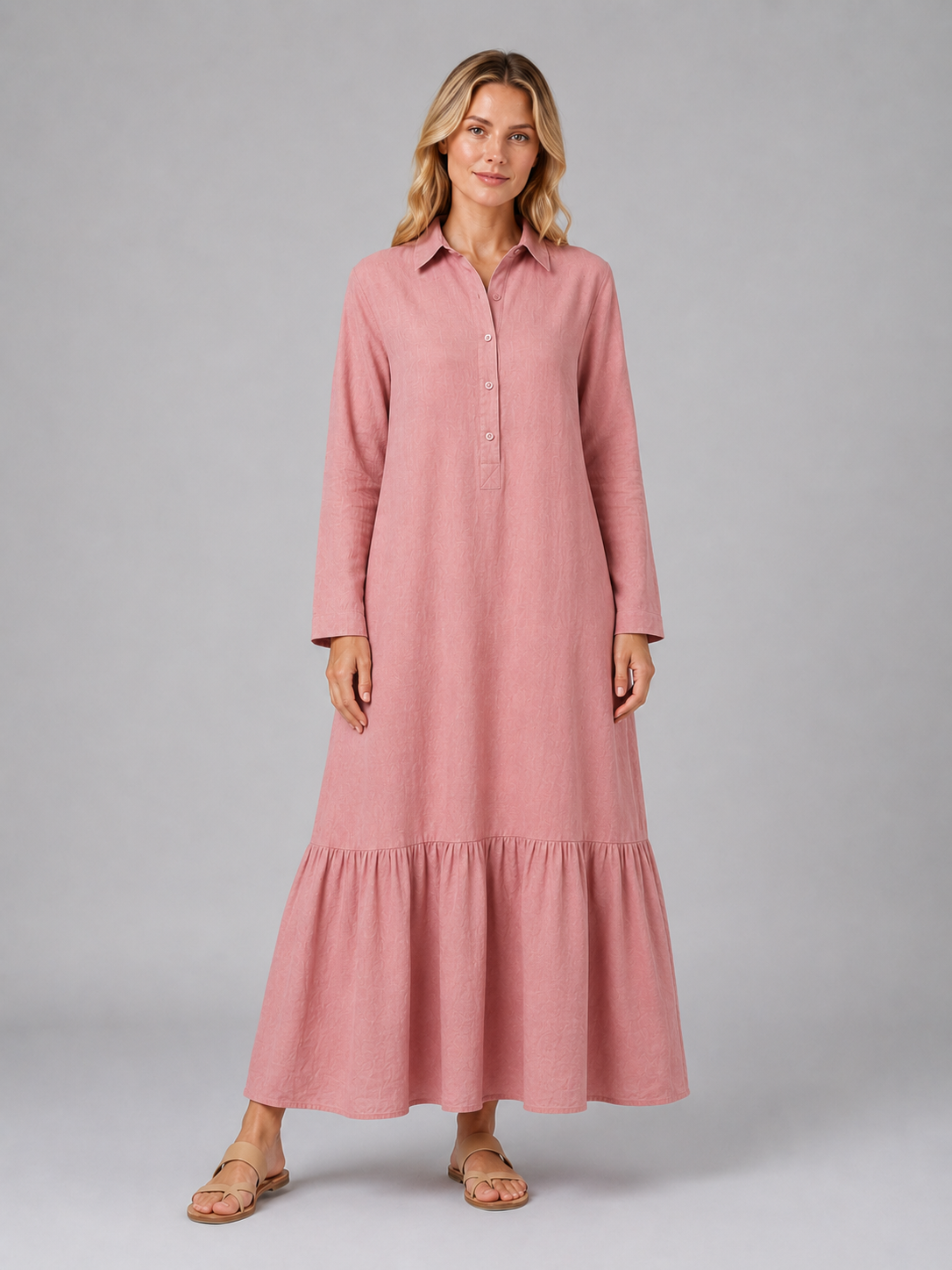 Damen Maxi Hemdblusenkleid aus Baumwollmischung