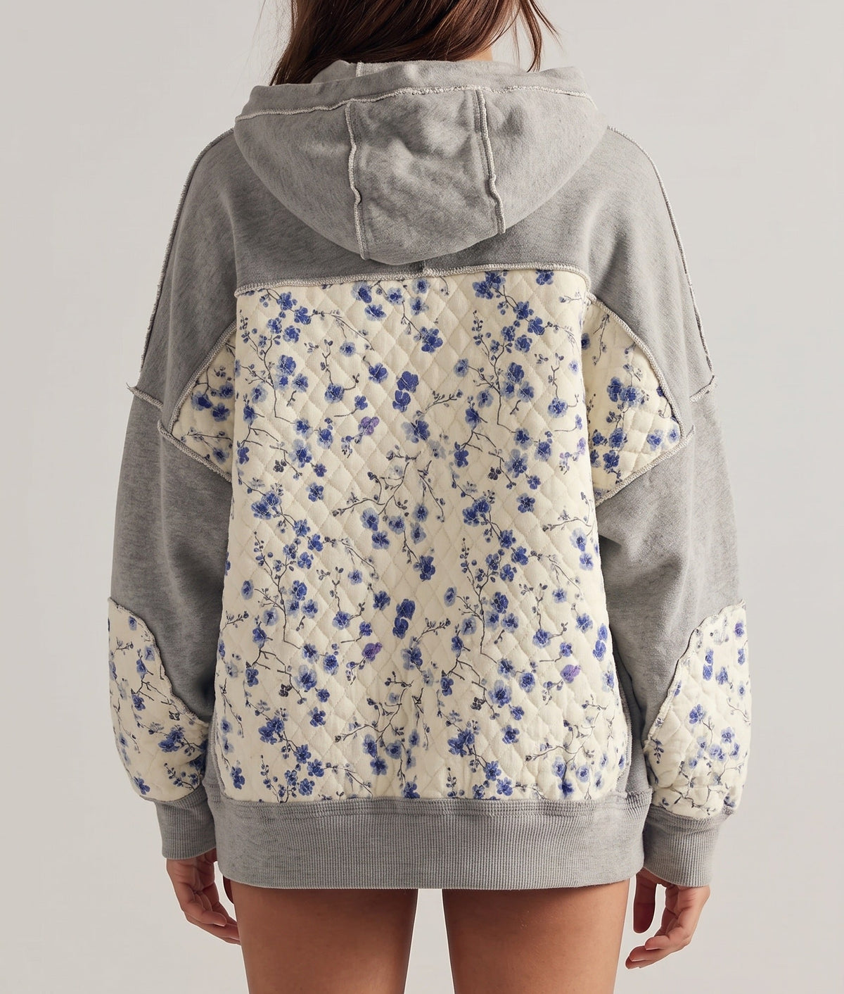 Damen Oversized-Hoodie mit Blumenmuster und Kordelzug