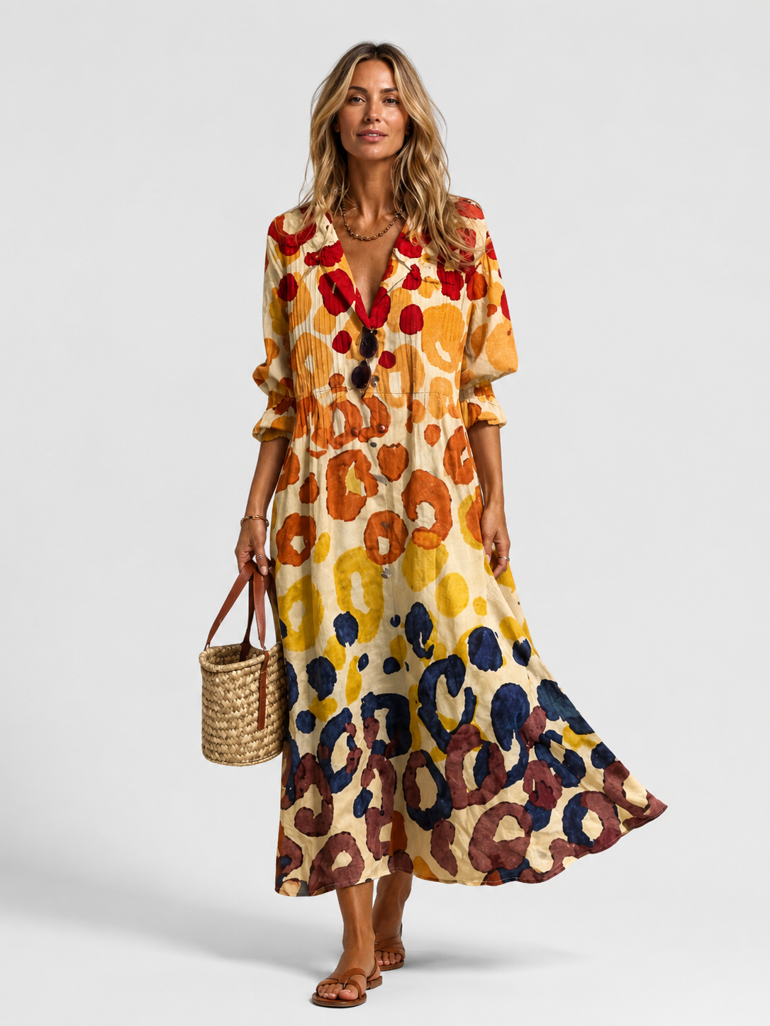 Damen Print Hemdblusenkleid