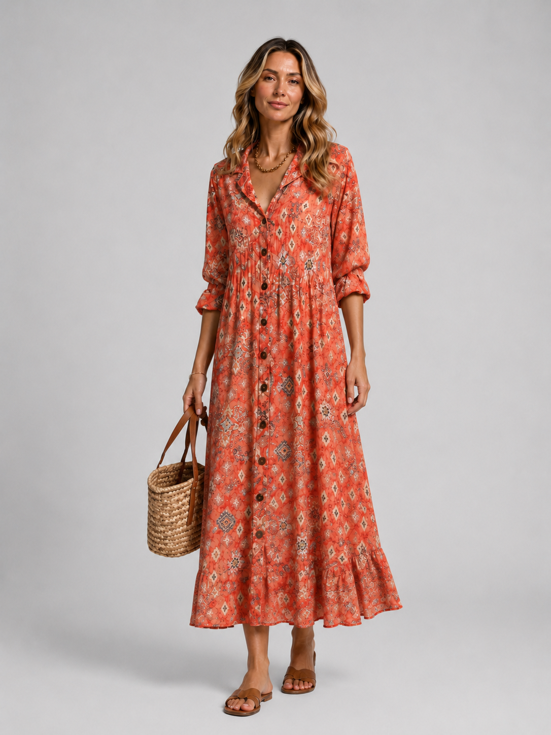 Damen Print Hemdblusenkleid