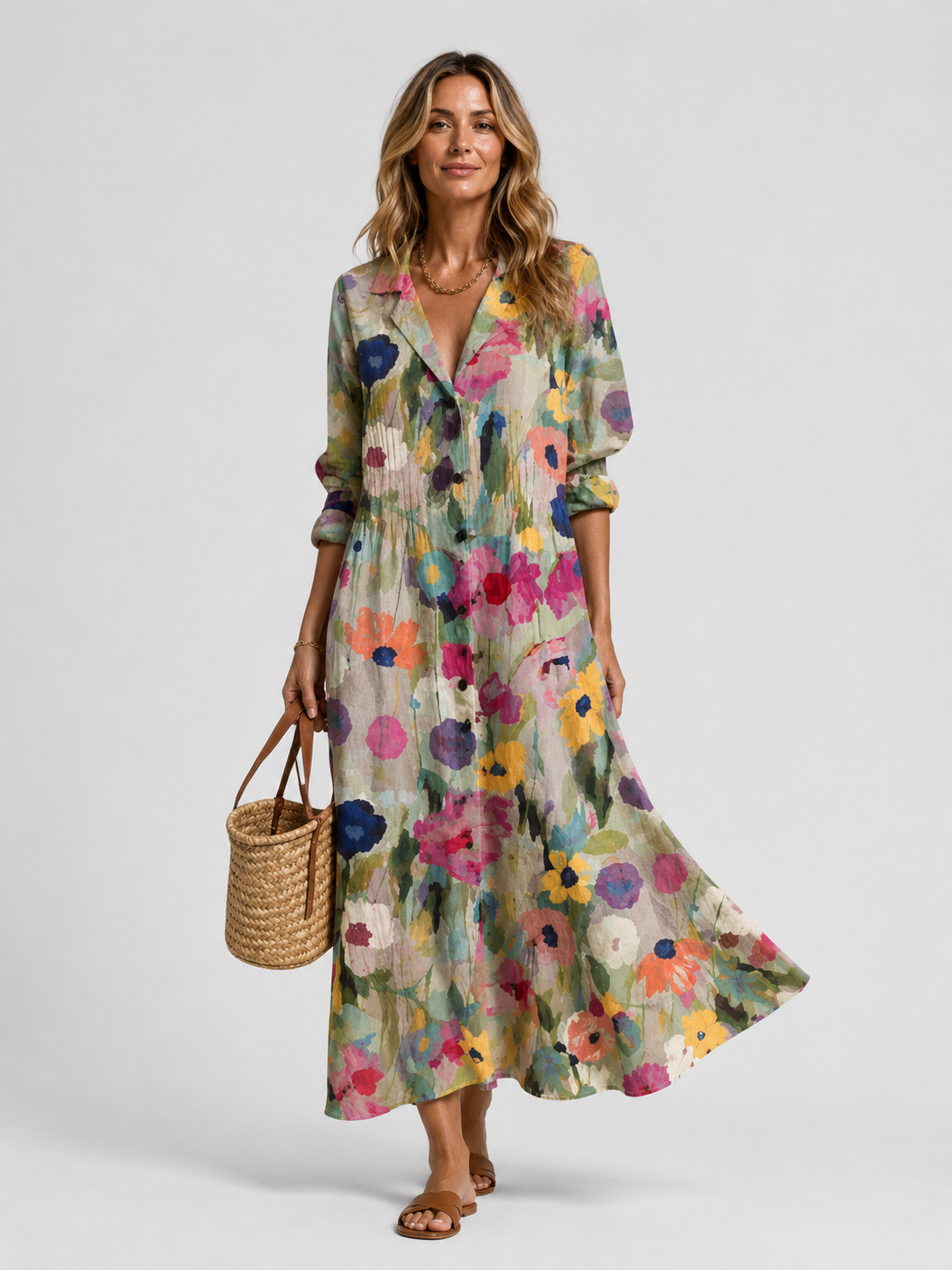 Damen Print Hemdblusenkleid