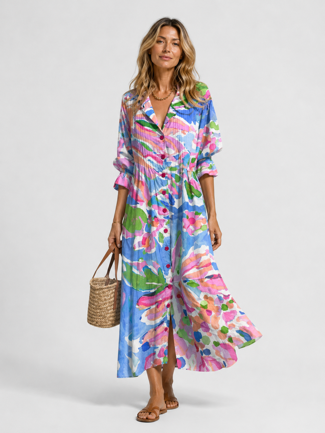 Damen Print Hemdblusenkleid